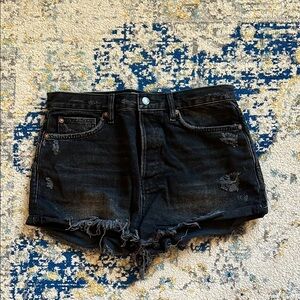 Distressed Black Denim Shorts